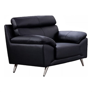 Benjara Justin Accent Chair- Black Top Grain Leather- Foam Cushions- Steel Legs