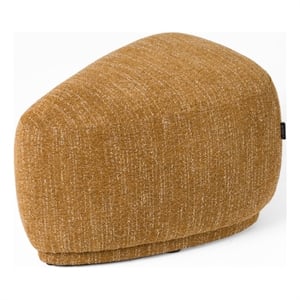 Benjara Reno Kini 26&quot Ottoman- River Rock Shape- Yellow Polyester- Wood Frame