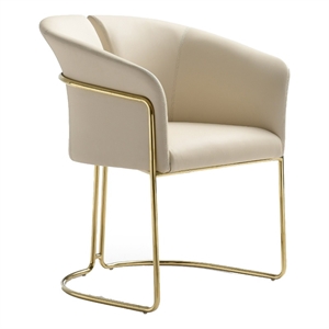 Benjara Cid Kan 23&quot Dining Chair- Beige Vegan Leather- Stainless Steel- Wood