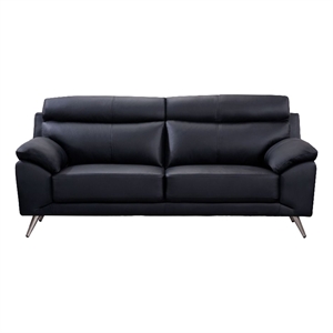 Benjara Justin Sofa- Black Top Grain Leather- Foam Cushions- Steel Legs- 80 Inch