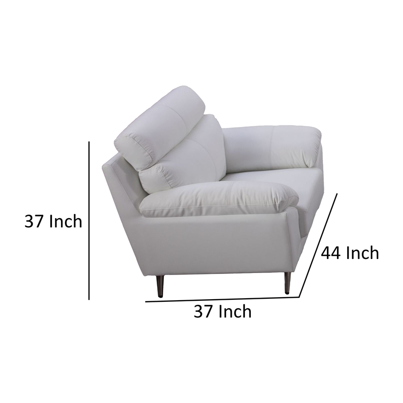 Benjara Justin Accent Chair- Light Blue Top Grain Leather- Cushions- Steel Legs