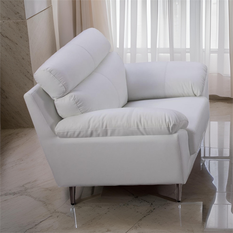 Benjara Justin Accent Chair- Light Blue Top Grain Leather- Cushions- Steel Legs