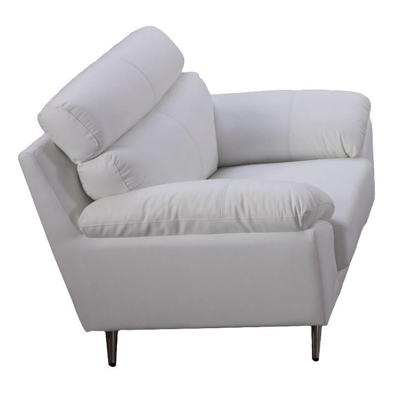 Benjara Justin Accent Chair- Light Blue Top Grain Leather- Cushions- Steel Legs