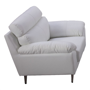 Benjara Justin Accent Chair- Light Blue Top Grain Leather- Cushions- Steel Legs