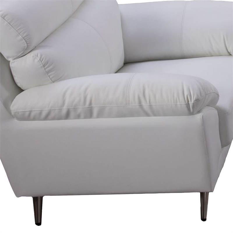 Benjara Justin Accent Chair- Light Blue Top Grain Leather- Cushions- Steel Legs