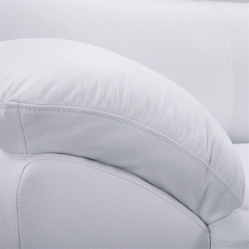 Benjara Justin Accent Chair- White Top Grain Leather- Foam Cushions- Steel Legs