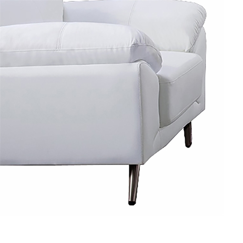 Benjara Justin Accent Chair- White Top Grain Leather- Foam Cushions- Steel Legs