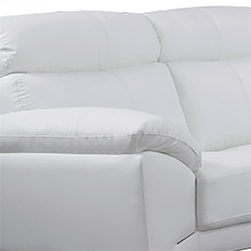 Benjara Justin Loveseat- White Top Grain Leather- Stainless Steel Legs- 64 Inch