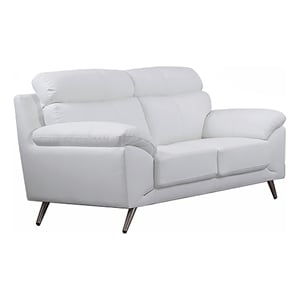 Benjara Justin Loveseat- White Top Grain Leather- Stainless Steel Legs- 64 Inch