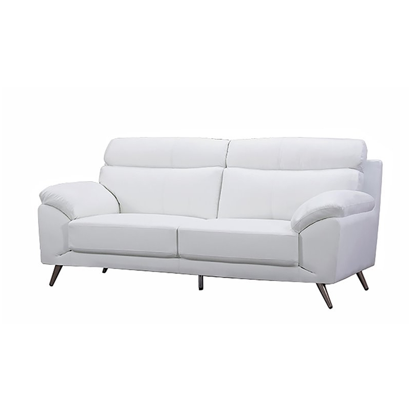 Benjara Justin Sofa- White Top Grain Leather- Foam Cushions- Steel Legs- 80 Inch