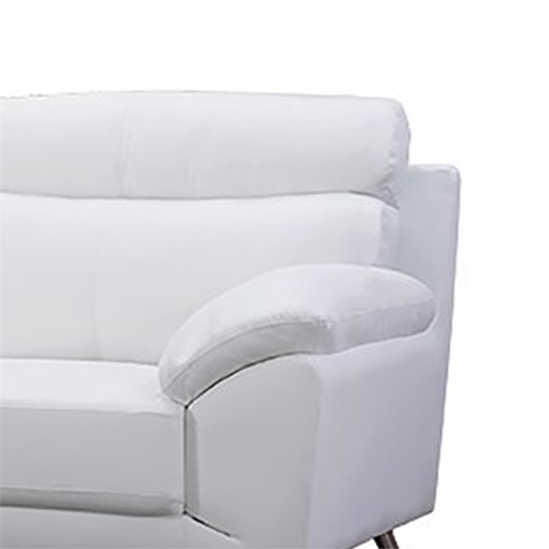 Benjara Justin Sofa- White Top Grain Leather- Foam Cushions- Steel Legs- 80 Inch