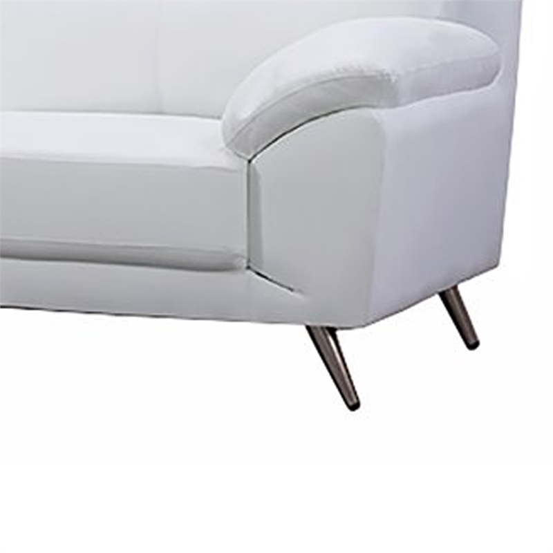 Benjara Justin Sofa- White Top Grain Leather- Foam Cushions- Steel Legs- 80 Inch