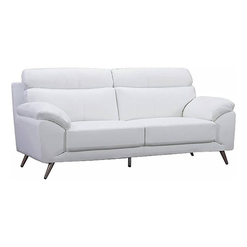 Benjara Justin Sofa- White Top Grain Leather- Foam Cushions- Steel Legs- 80 Inch