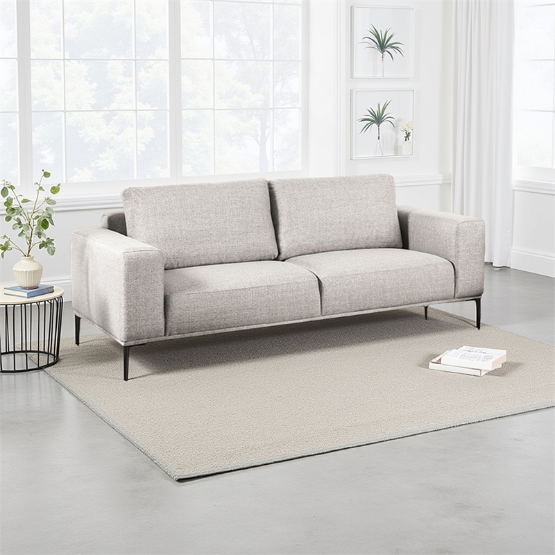 Benjara Kevin Sofa- Gray Chenille- Modern Track Arms- Solid Wood- 82 Inch