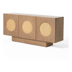 Benjara Noe Ohan 70&quot Sideboard Buffet Console- 3 Doors- Light Brown Rubberwood