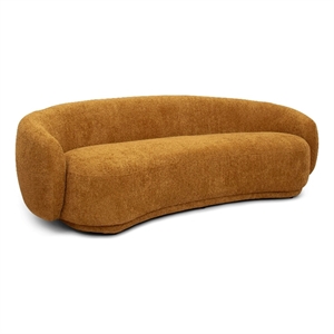 Benjara Reno Lucy 95&quot Curve Sofa- 3 Seater- Orange Fabric- Round Arms