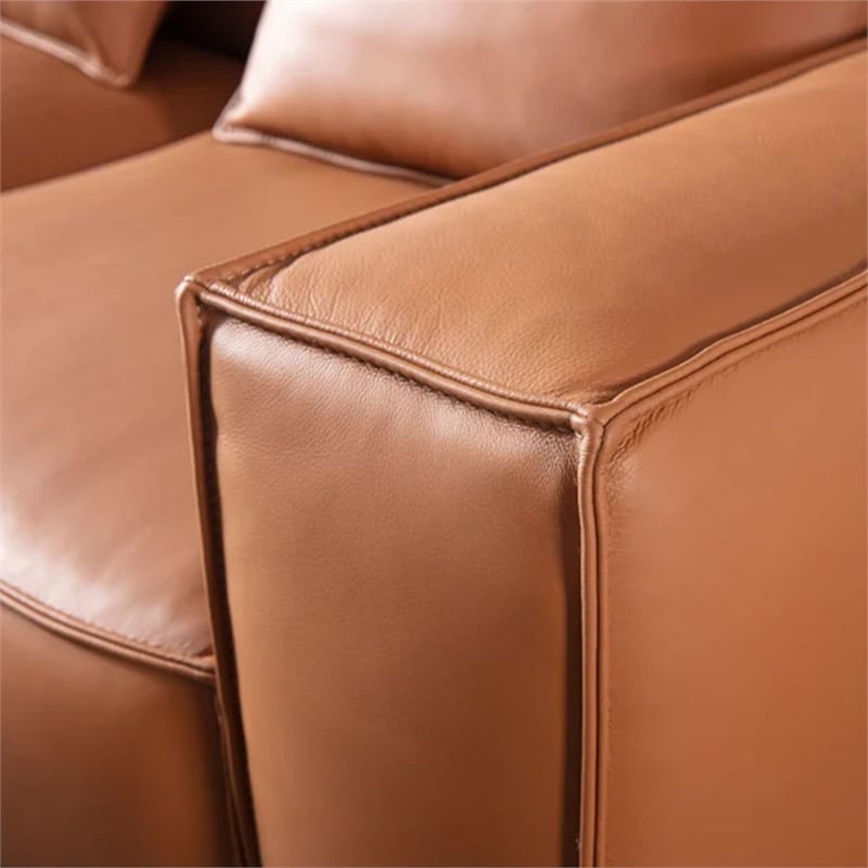 Benjara Kevin Accent Chair- Brown Full Grain Leather- Foam Cushions- Steel Legs