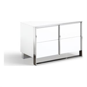 Benjara 28&quot Nightstand- High Gloss White- 2 Drawers- Sleek Chrome Handles