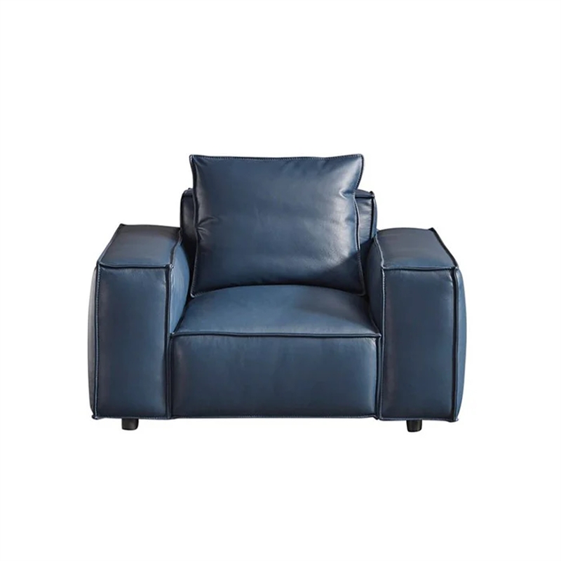 Benjara Kevin Accent Chair- Navy Blue Full Grain Leather