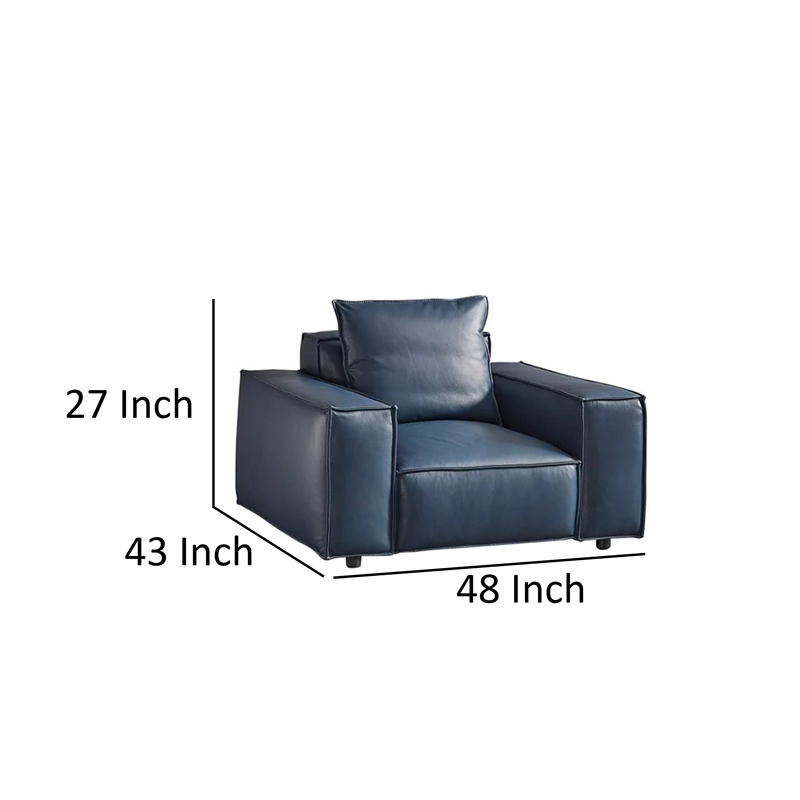 Benjara Kevin Accent Chair- Navy Blue Full Grain Leather