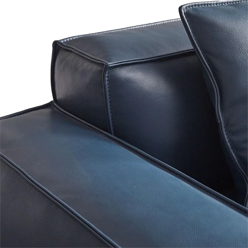 Benjara Kevin Accent Chair- Navy Blue Full Grain Leather