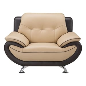 Benjara Diana Accent Chair- 2 Tone Brown Beige Genuine Leather