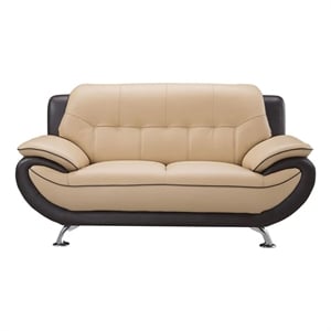 Benjara Diana Loveseat- 2 Tone Brown- Beige Genuine Leather- Pillow Arms- 67&quot