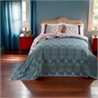 Benjara Ello 3pc Queen Bedspread and Pillow Sham Set- Multicolor Bohemian Print