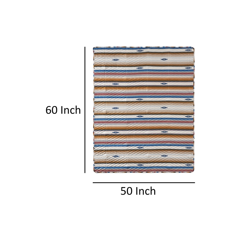 Benjara Rey 50 x 60 Quilted Throw Blanket-Ivory Multicolor Stripes Chevron Print