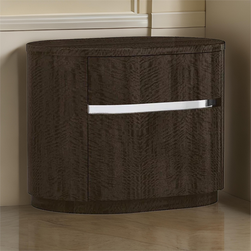 Benjara Cary Nightstand with Storage- Dark Walnut Brown- Steel Handle- 28 Inch