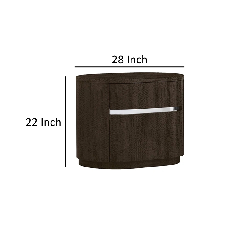 Benjara Cary Nightstand with Storage- Dark Walnut Brown- Steel Handle- 28 Inch