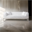 Benjara Sam Sofa- White Tufted Faux Leather- Throw Pillows- Steel Legs- 90 Inch