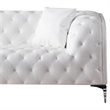 Benjara Sam Sofa- White Tufted Faux Leather- Throw Pillows- Steel Legs- 90 Inch