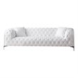 Benjara Sam Sofa- White Tufted Faux Leather- Throw Pillows- Steel Legs- 90 Inch