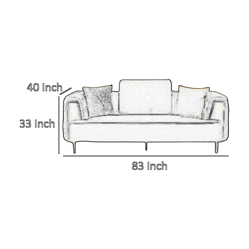 Benjara Azia Sofa- Blue Velvet- Tufted Arms- Golden Accents- Throw Pillows 83