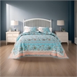 Benjara Dill 3pc Queen Bedspread Set-Bohemian Turquoise Floral Microfiber Cotton