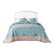 Benjara Dill 3pc Queen Bedspread Set-Bohemian Turquoise Floral Microfiber Cotton