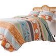 Benjara Nite 3pc Full/Queen Quilt Set- Calico Floral & Songbird Pattern- Cotton