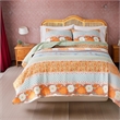 Benjara Nite 3pc King Quilt Set-Calico Floral Songbird Pattern-Cotton Microfiber