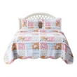 Benjara Vanie 3pc King Quilt Set-Pillow Shams-Scalloped-Blue White Pink Cotton