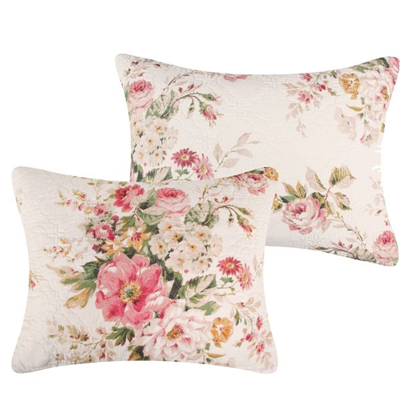 Benjara Givi 2pc XL Twin Quilt Set with Floral Pattern- Beige Buttercup Cotton