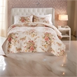 Benjara Givi 3pc Full/Queen Quilt Set- Floral Pattern- Beige Buttercup Cotton