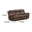 Benjara Arisa Sofa- Brown Faux Leather- Drop Down Table with Cupholders- 87 Inch