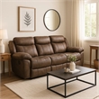 Benjara Arisa Sofa- Brown Faux Leather- Drop Down Table with Cupholders- 87 Inch