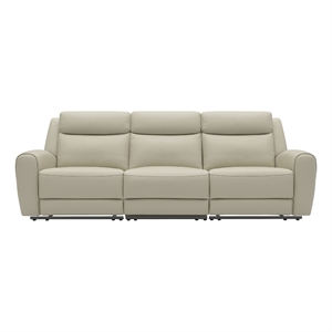Benjara Cobe Sofa- Manual Recliner- 41 Inch- Solid Wood- Top Grain Beige Leather
