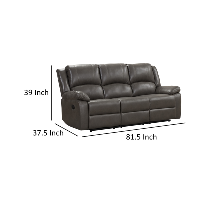 Benjara Lizzy Sofa- Manual Reclining- Pillow Arms- 82