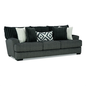 Benjara Laila Sofa- 5 Accent Pillows- 98&quot Solid Wood- Dark Gray Chenille