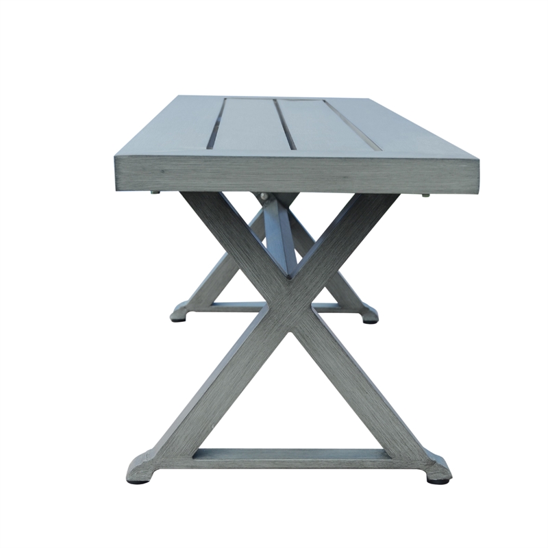 Benjara Jica Outdoor Dining Bench- X Shape Legs- Slatted Dark Gray Metal- 59