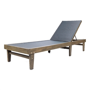 Benjara Liam Outdoor Chaise Lounger- 78&quot Mesh Seat- Dark Gray Acacia Wood Frame