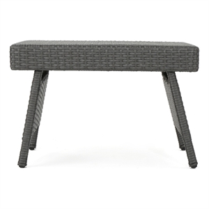 Benjara Mach Snack Table- Dark Gray Outdoor Safe Wicker and Iron Frame- 24 Inch